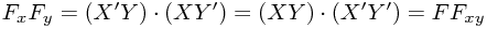 F_x F_y = (X'Y)\cdot(XY') = (XY)\cdot(X'Y') = F F_{xy}